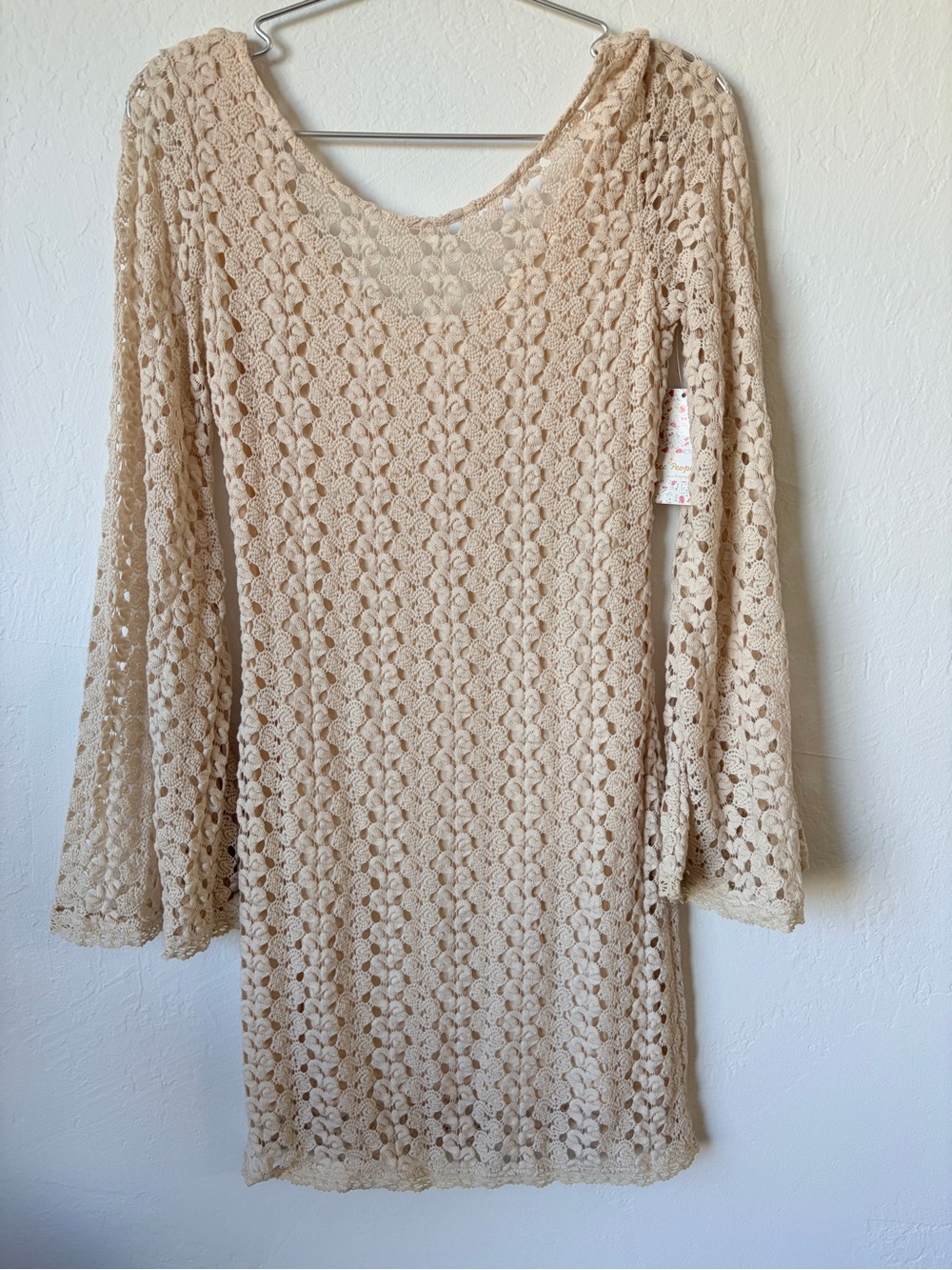 Free People Crochet Lace Women's Dress - Wide Sleeves Natural